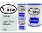 Preview: Nissan, Light Blue Metallic, FAF: 500ml Lackdose + 500ml Klarlack + 250ml Härter - Set, von ATW Autoteile West.